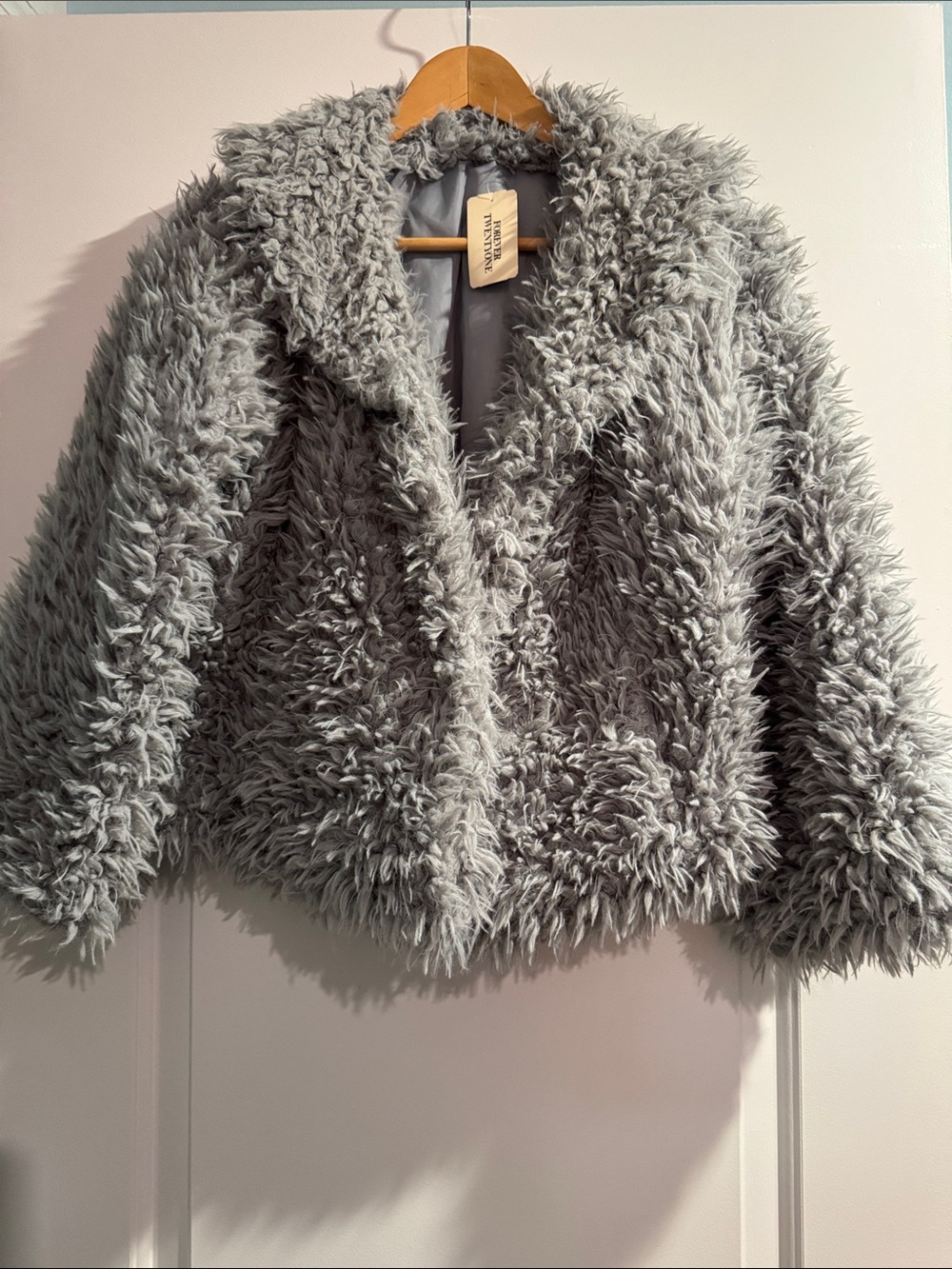 NWT Forever 21 Light Gray Faux Fur Coat Size Medium